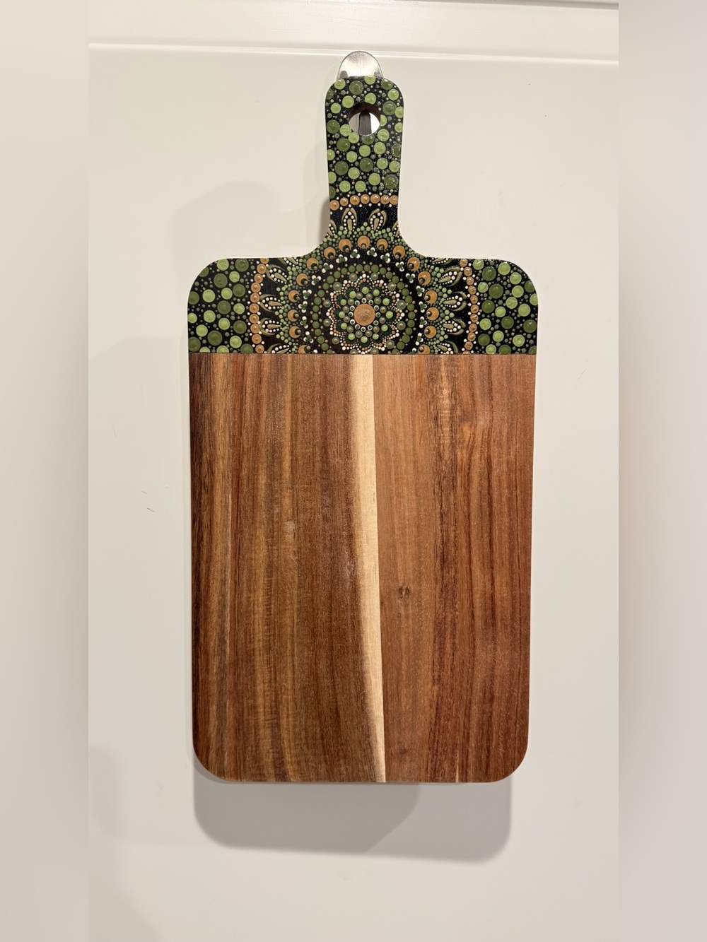Decorative Green Mandala Acacia Wood Serving Board